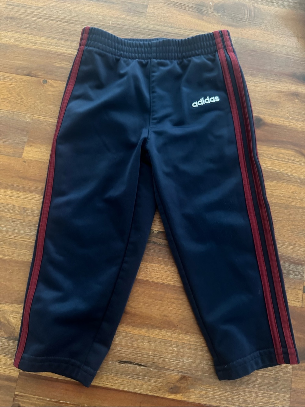 adidas Toddler Navy Joggers with Burgundy Side Stripes